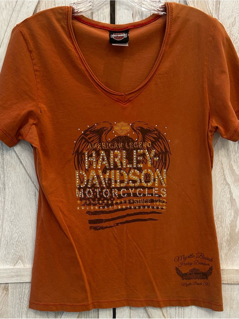 Vintage 2005 Harley-Davidson Myrtle Beach Rhinestone Women's Large V-Neck
